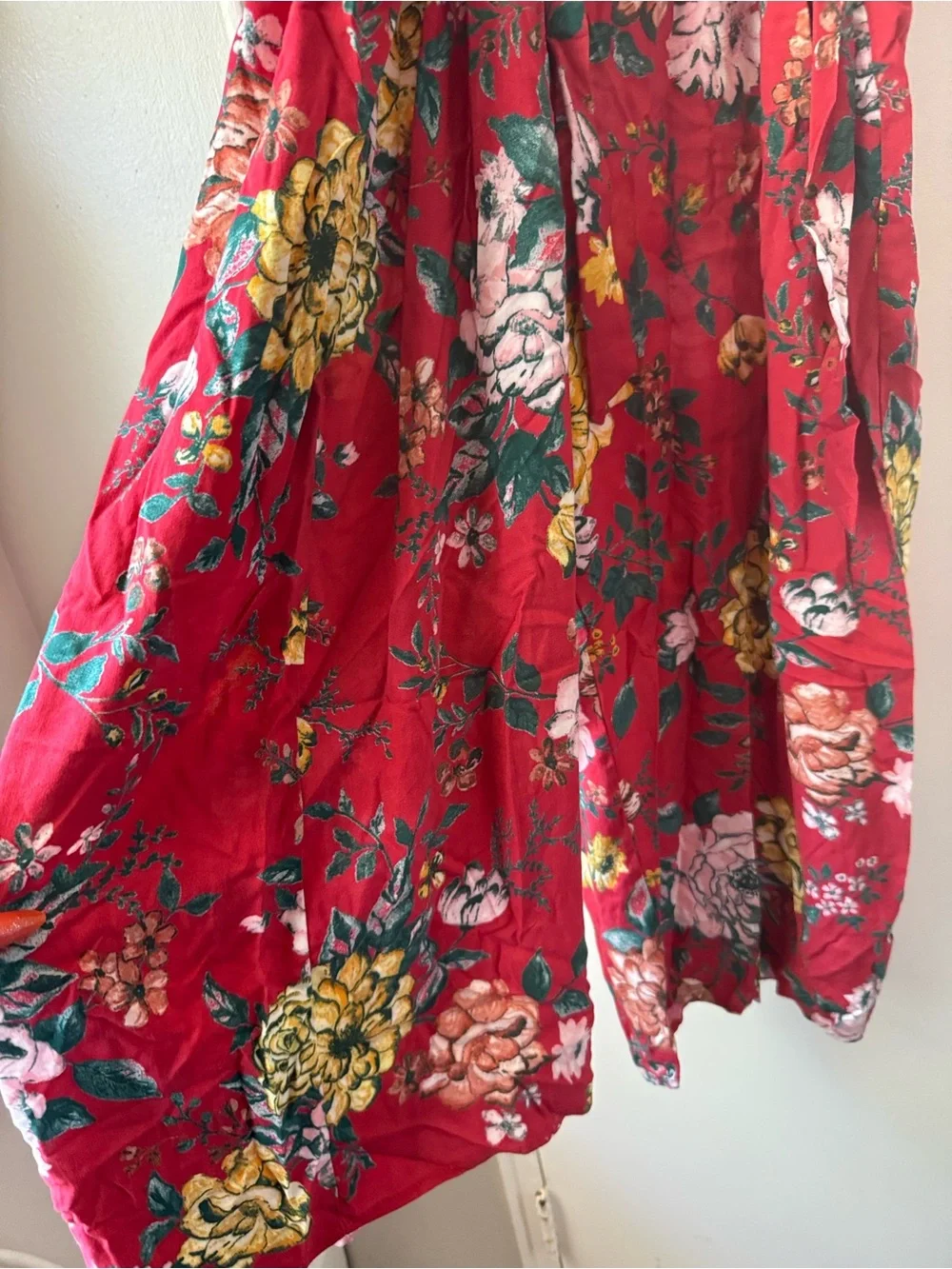 Xhilaration Floral Wide Leg Jumpsuit Red Wrap Tie Waist Medium Tropical Y2K
